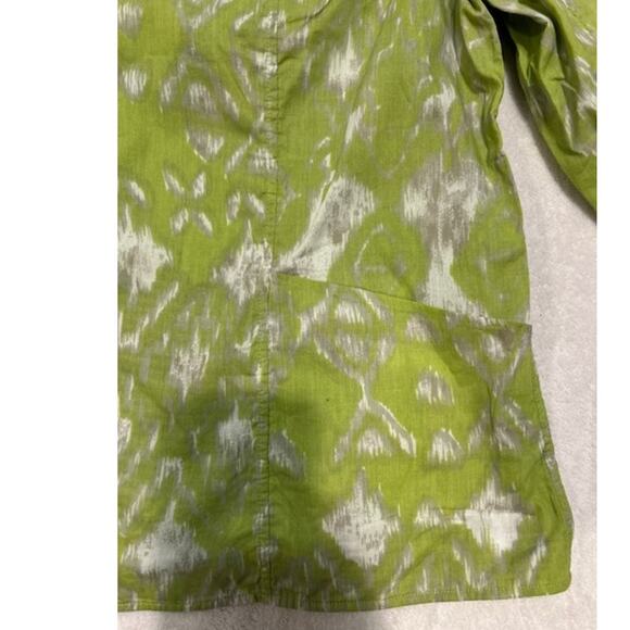 CHICO'S Green White Open Cardigan Shacket Pockets Ikat Women's Size 3 LARGE - Picture 4 of 12